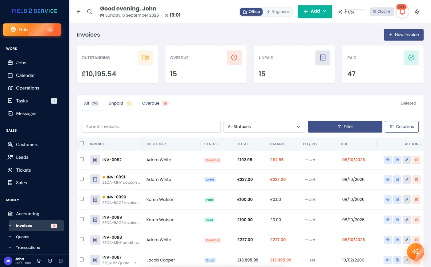 Invoice with payments recorded and balance settled